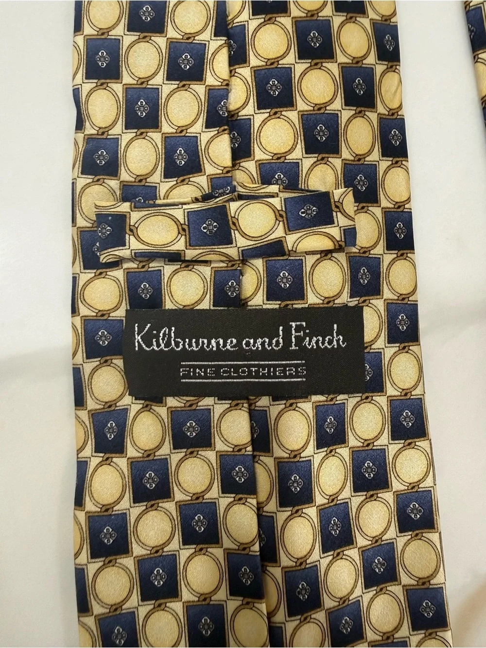 Men's Geometric Navy and Yellow Tie